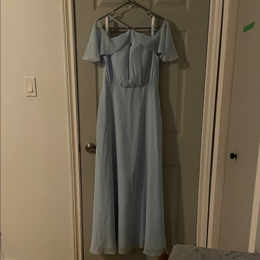 Azazie Light Blue Off-Shoulder Maxi Dress